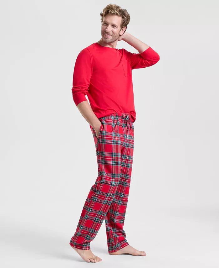 Pajama Set Cotton Flannel Drawstring Waist & Pockets