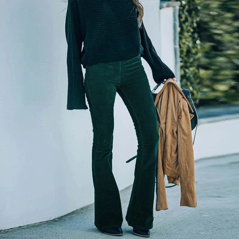 Pants Stretch Velvet Elastic Waistband Straight Leg