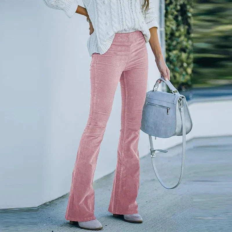 Pants Stretch Velvet Elastic Waistband Straight Leg