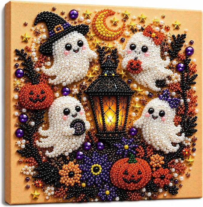 Pearl Bead Art Kit Numbered Canvas Halloween Design