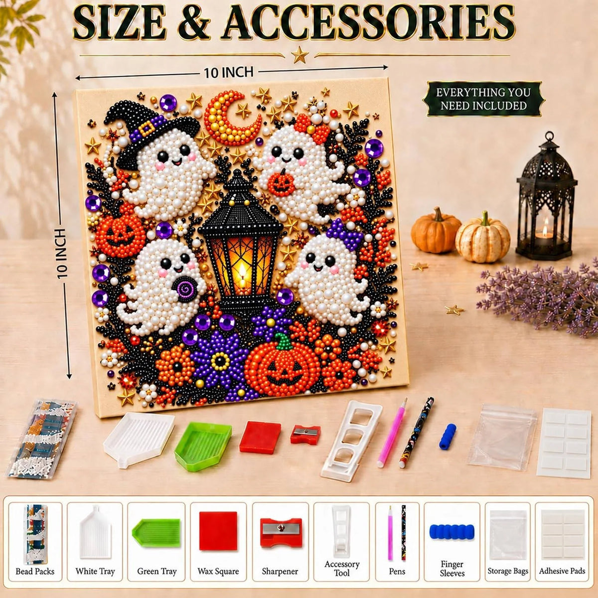 Pearl Bead Art Kit Numbered Canvas Halloween Design