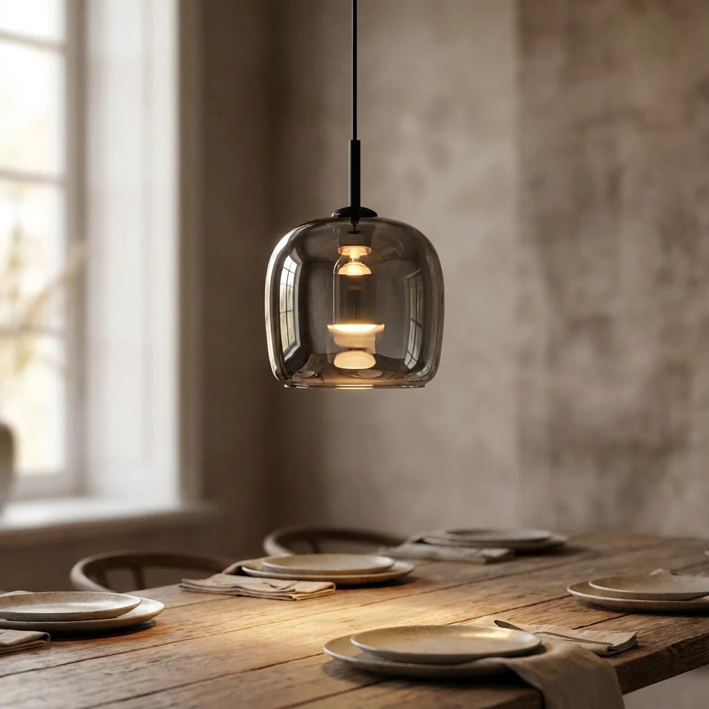 Pendant Lamp Tinted Glossy Glass Glare-Free E27 Socket