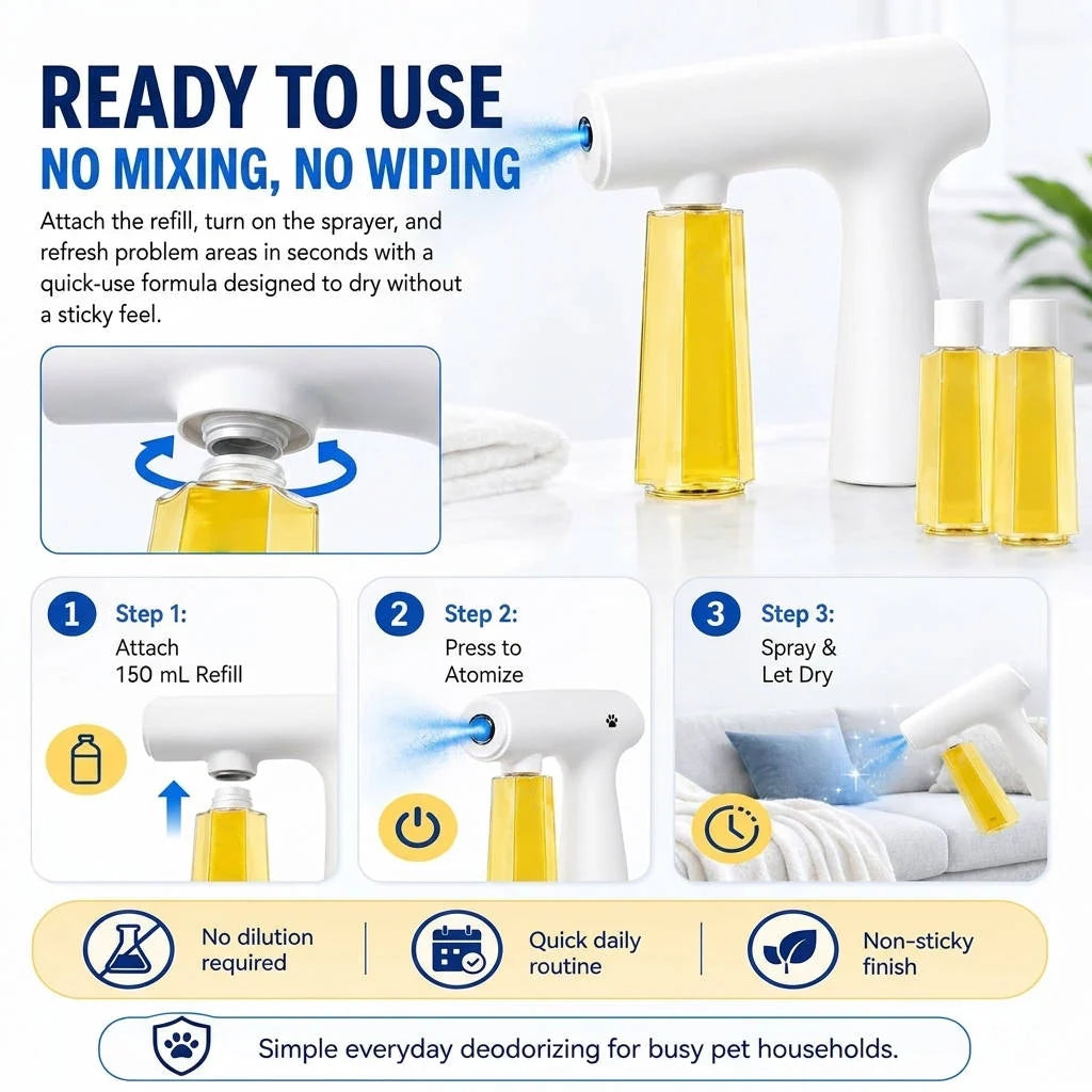 Pet Odor Eliminator Kit Plant-Based Nano Mist 3 Refills