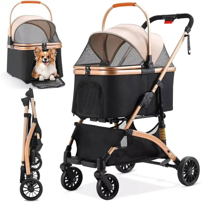 Pet Stroller Foldable Frame & Detachable Box