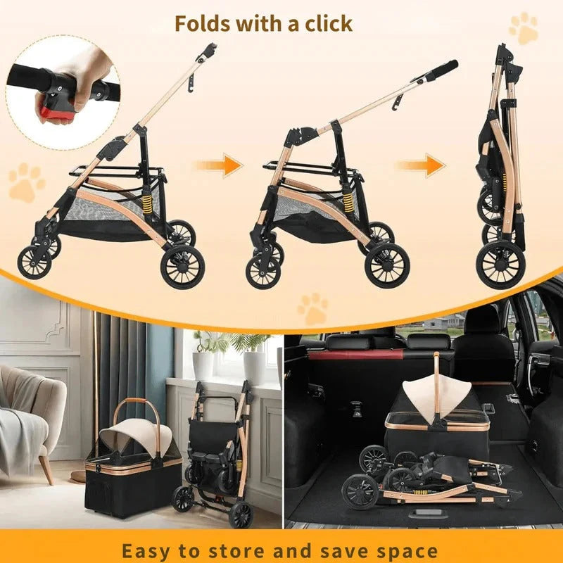 Pet Stroller Foldable Frame & Detachable Box