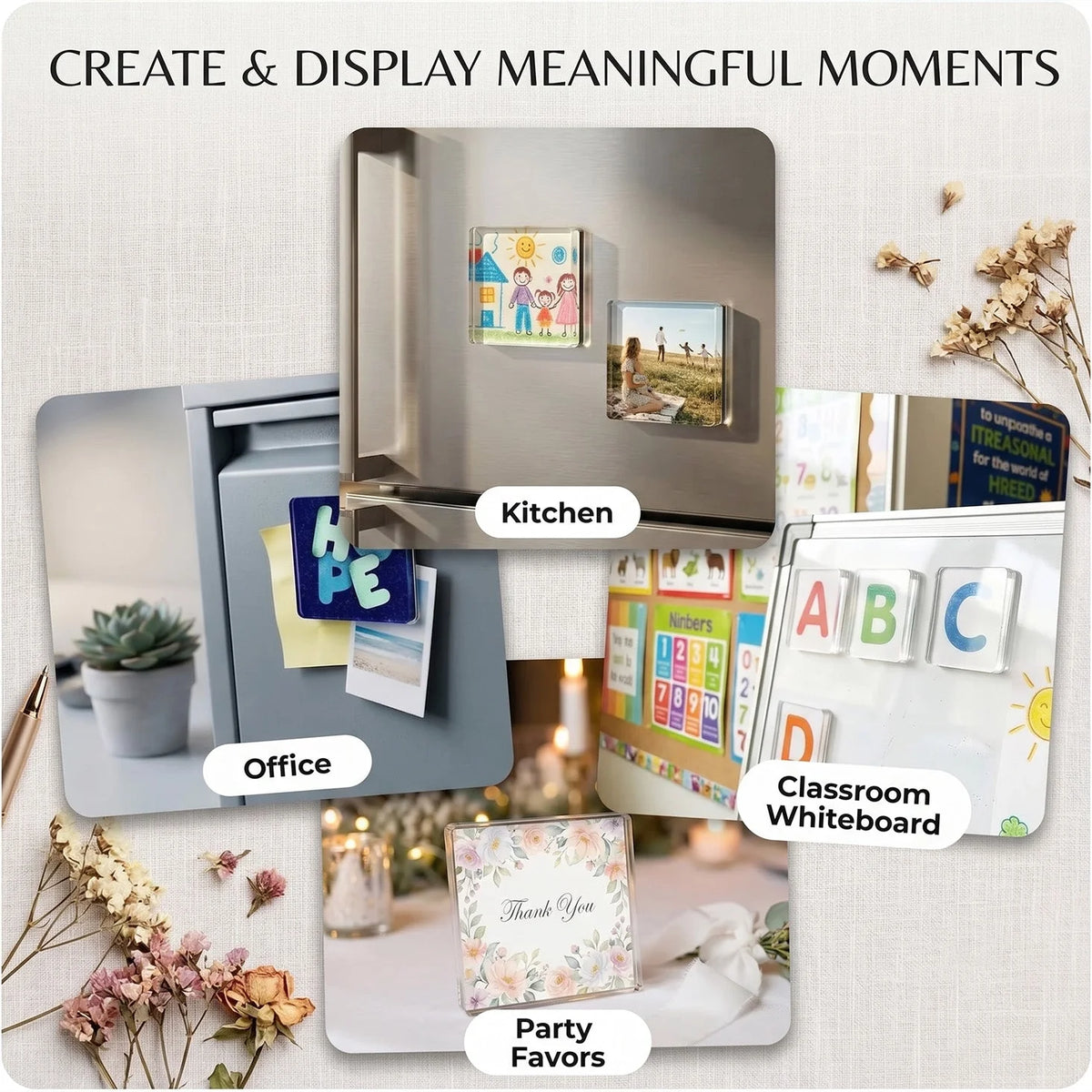 Photo Frames Self-Adhesive Crystal Clear & Removable Magnets