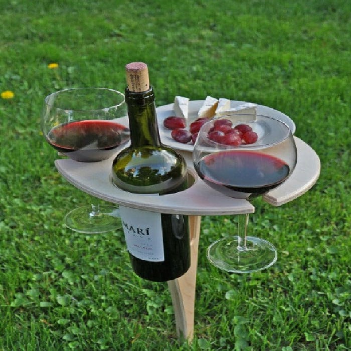 Picnic Table Birch Wood Top Integrated Wine & Bottle Holder