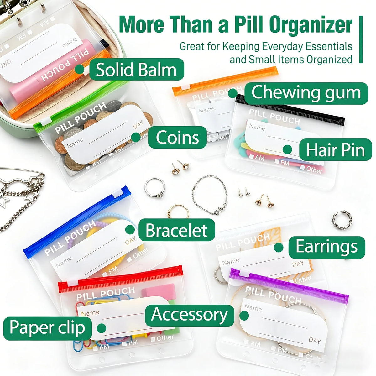 Pill Organizer Ring Binder Writable & Waterproof Pouches