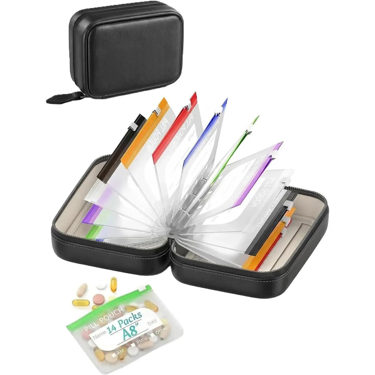 Pill Organizer Ring Binder Writable & Waterproof Pouches
