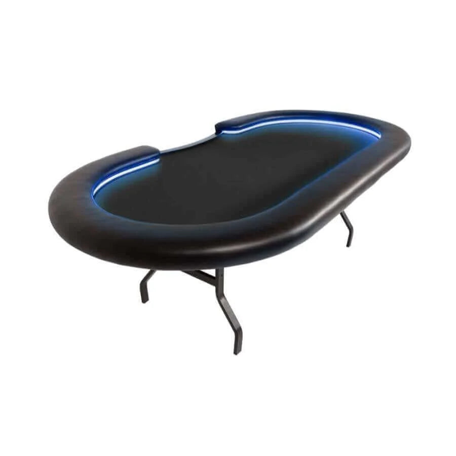 Poker Table LED Lights Folding Steel Legs Seats 10