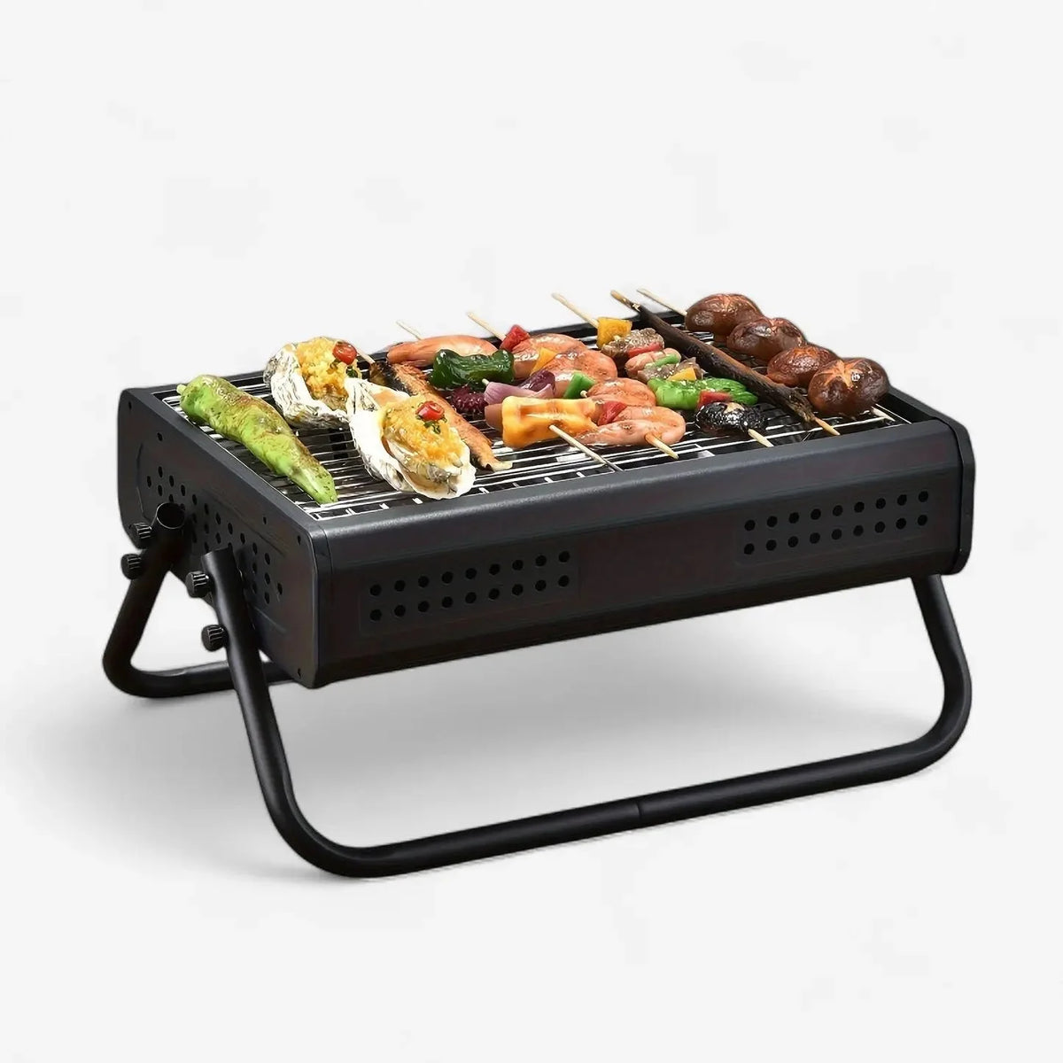 Portable Charcoal Grill Folding Legs & Perforated Sidewalls