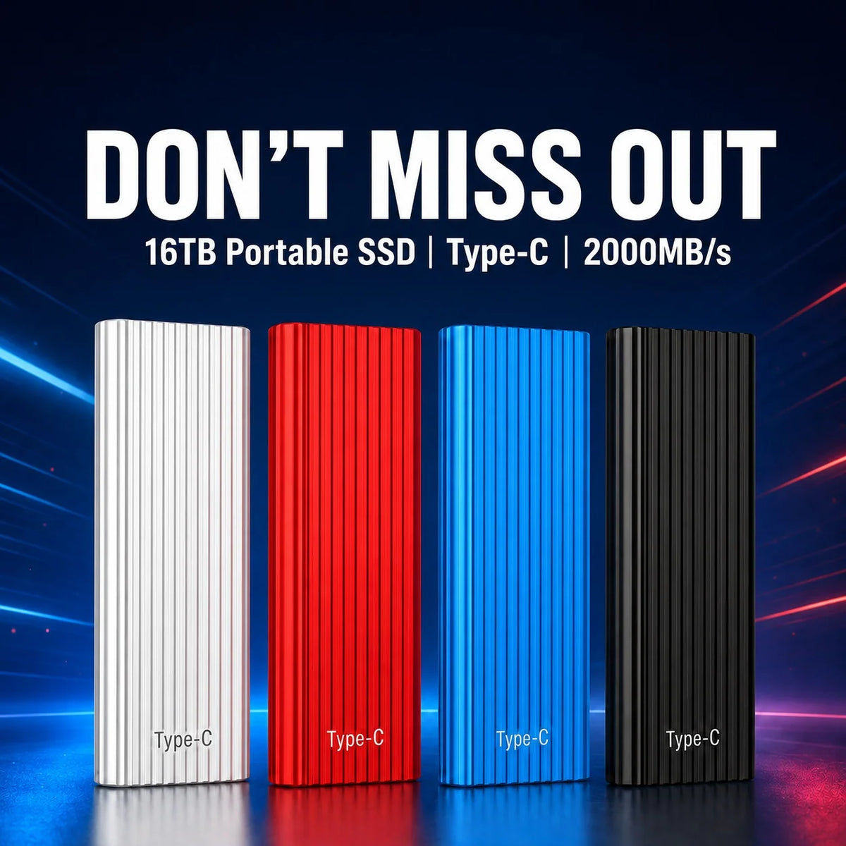 Portable SSD Pocket-Sized Aluminum USB-C Plug-And-Play