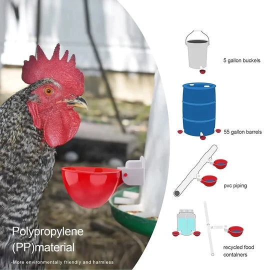 Poultry Waterer Cups Automatic Refill Set of 10