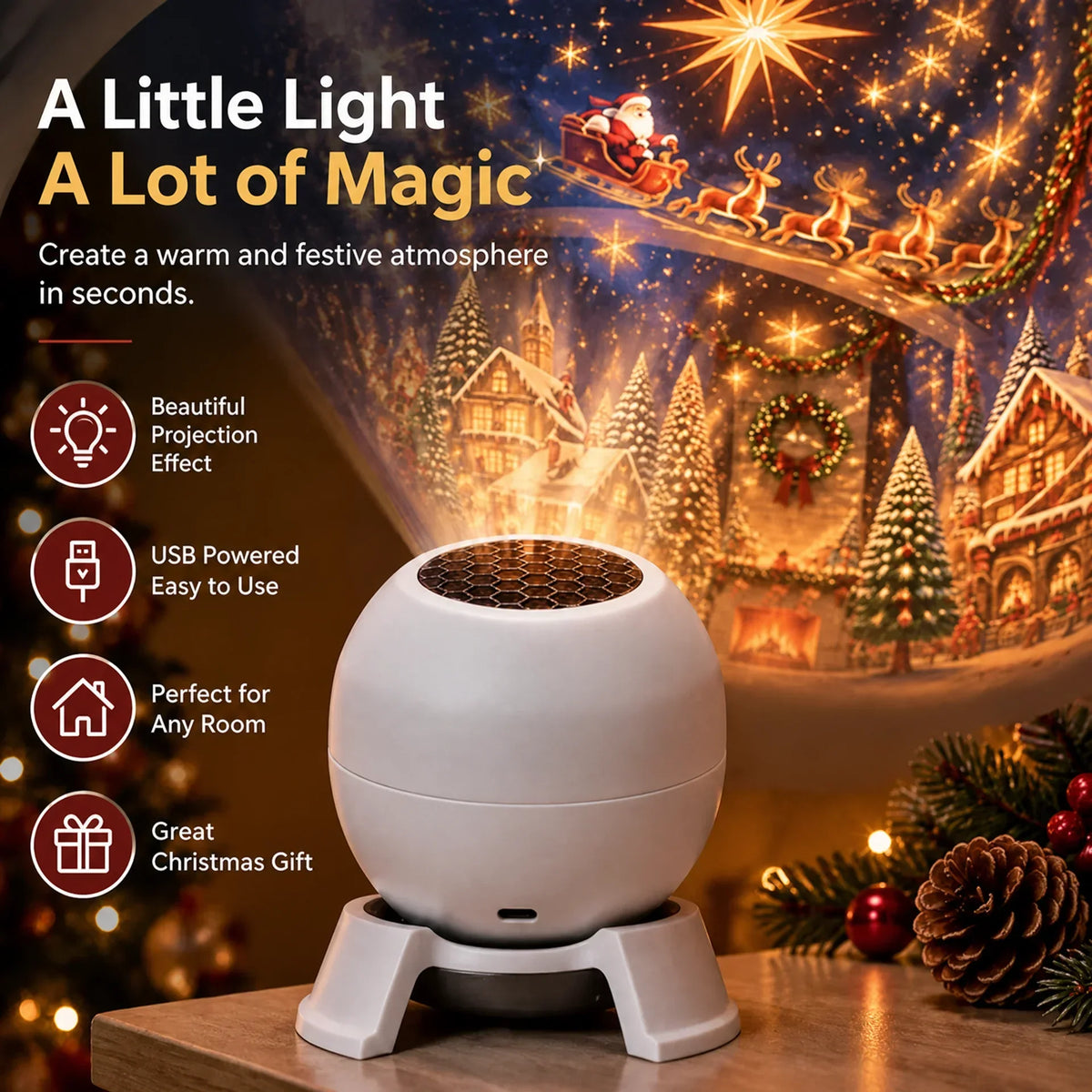 Projection Night Light USB-Powered Wall & Ceiling Scenes