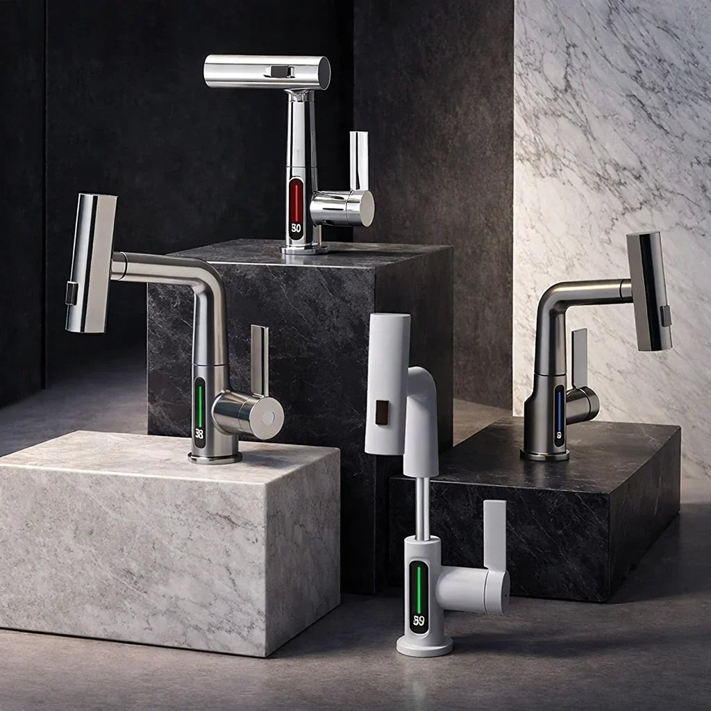Pull-Out Kitchen Faucet LED Temperature Display & Five Spray Modes
