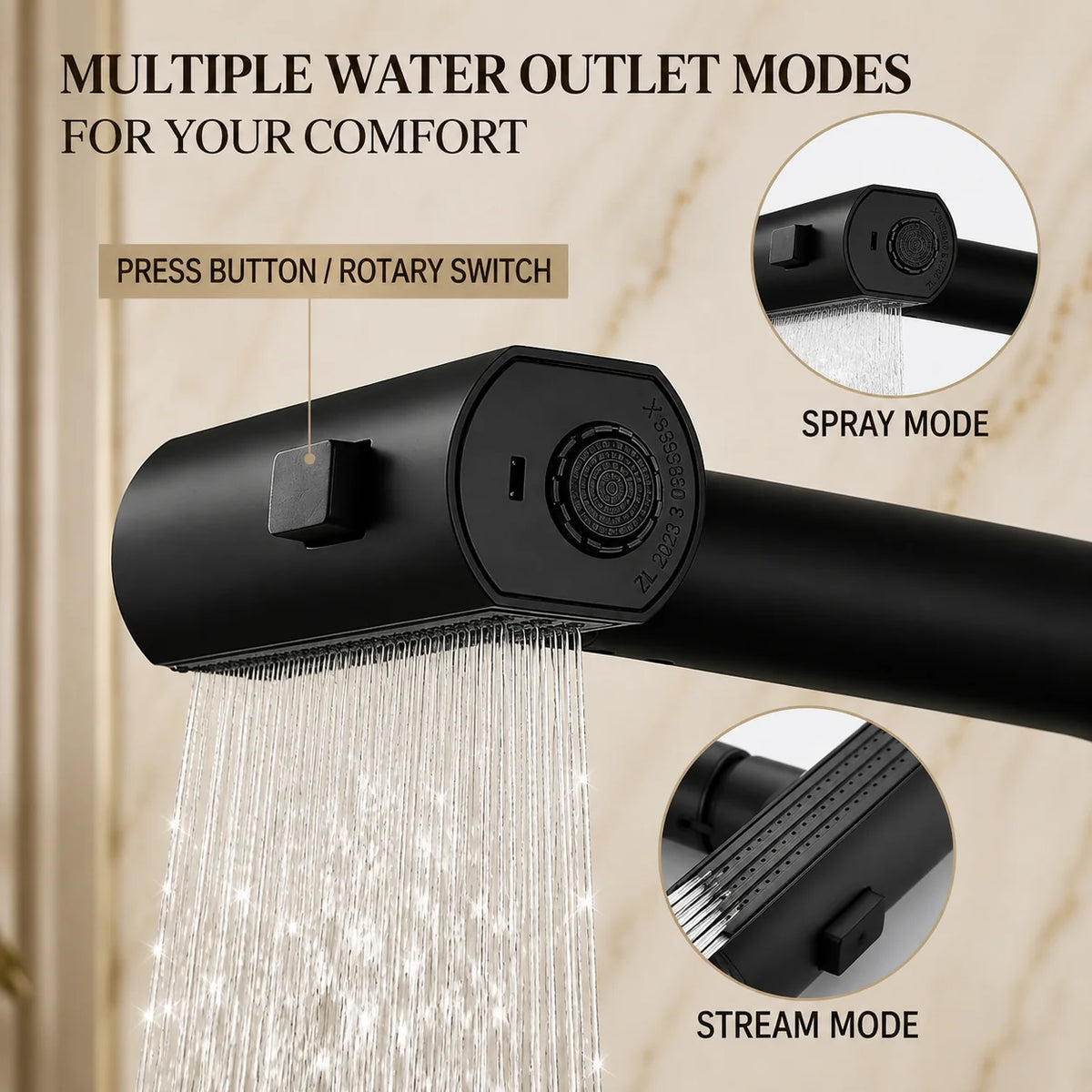 Pull-Out Kitchen Faucet LED Temperature Display Five Spray Modes