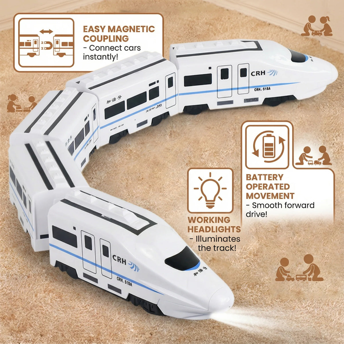 Pull Train Toy Linking Detachable Carriages Rounded Edges