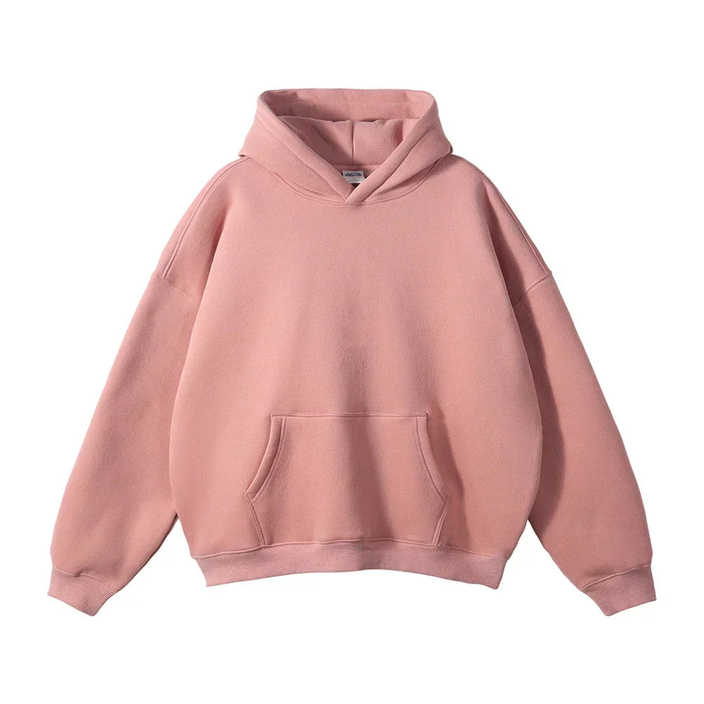 Pullover Hoodie Relaxed Fit Kangaroo Pocket Ribbed Cuffs & Hem