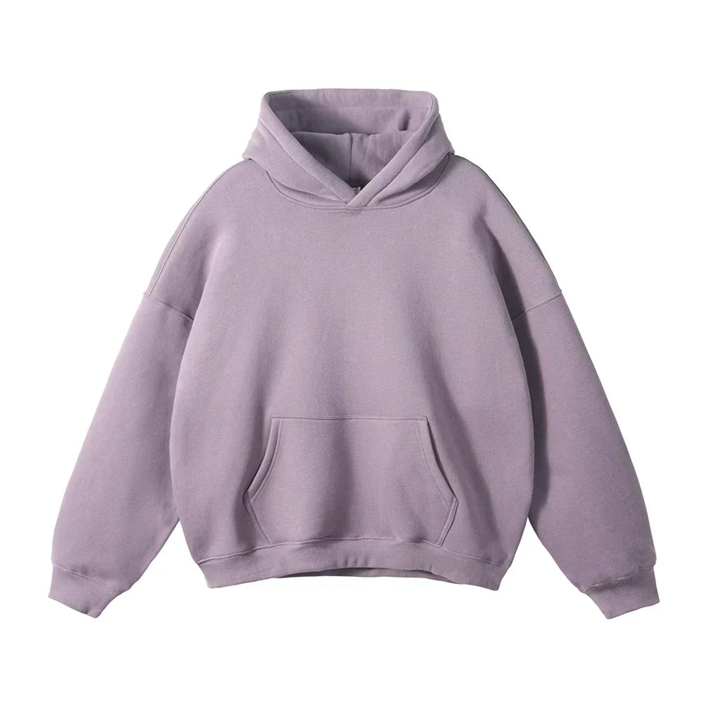 Pullover Hoodie Relaxed Fit Kangaroo Pocket Ribbed Cuffs & Hem
