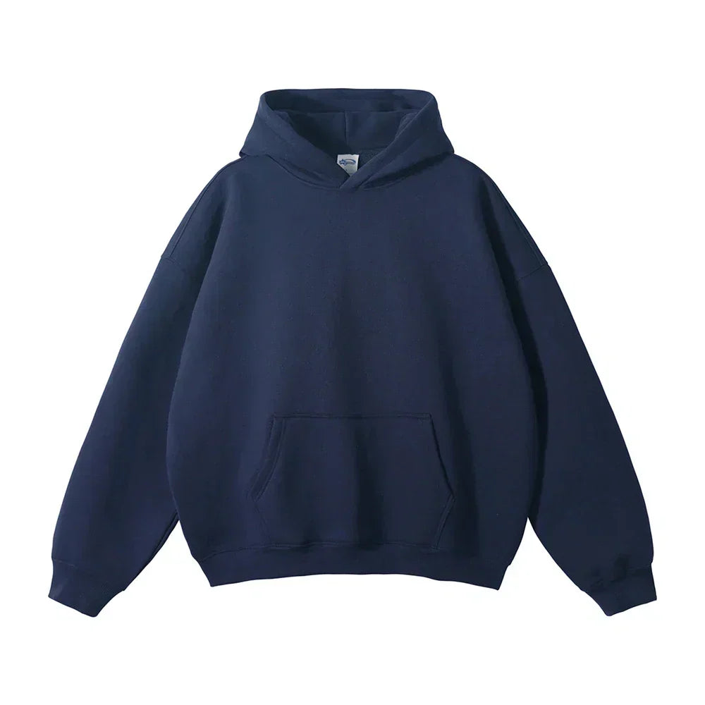 Pullover Hoodie Relaxed Fit Kangaroo Pocket Ribbed Cuffs & Hem