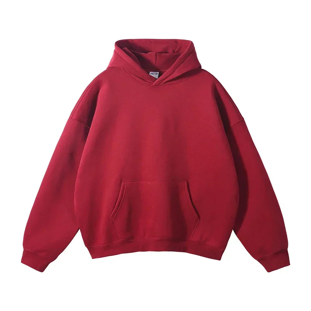 Pullover Hoodie Relaxed Fit Kangaroo Pocket Ribbed Cuffs & Hem