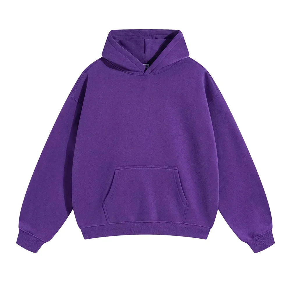 Pullover Hoodie Relaxed Fit Kangaroo Pocket Ribbed Cuffs & Hem