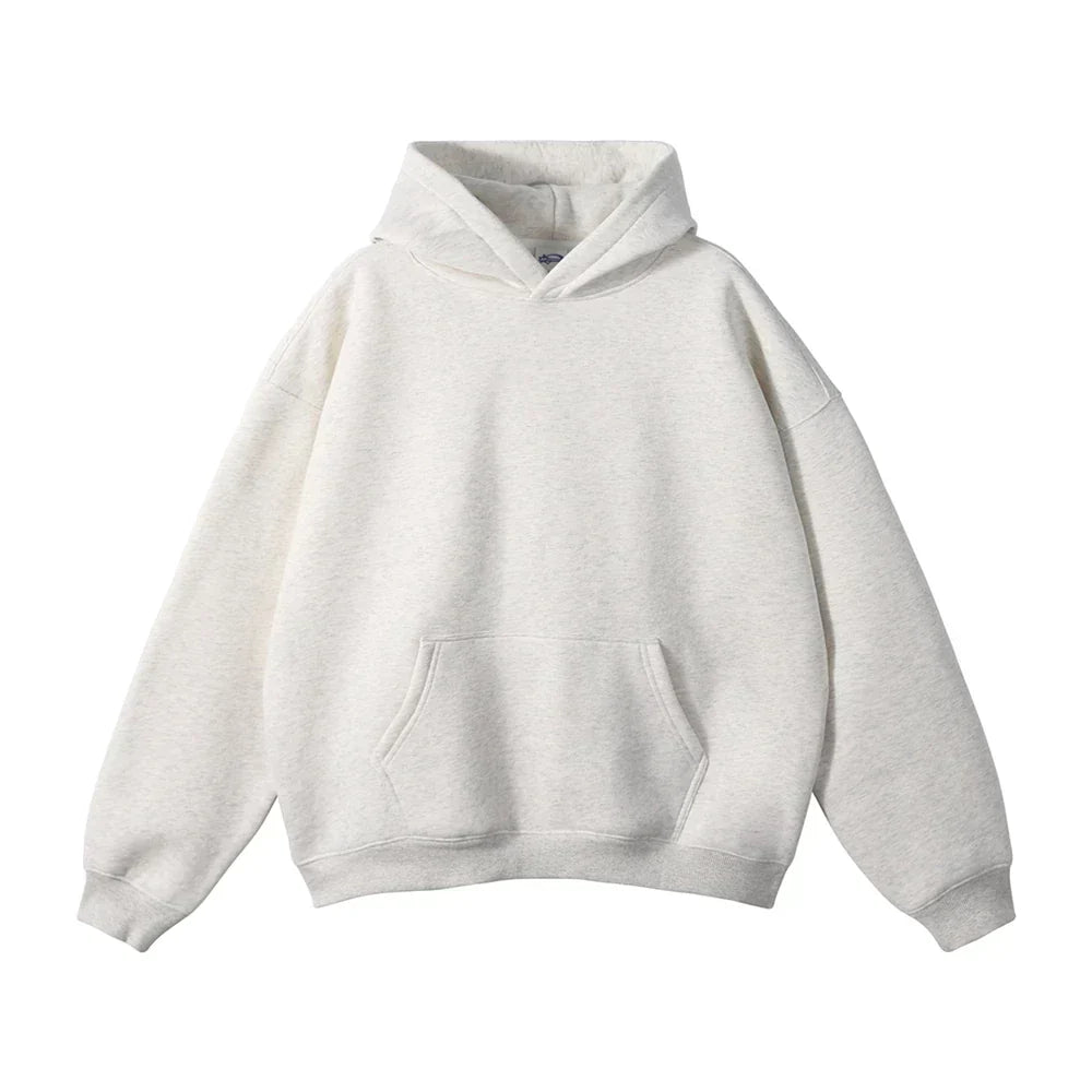 Pullover Hoodie Relaxed Fit Kangaroo Pocket Ribbed Cuffs & Hem