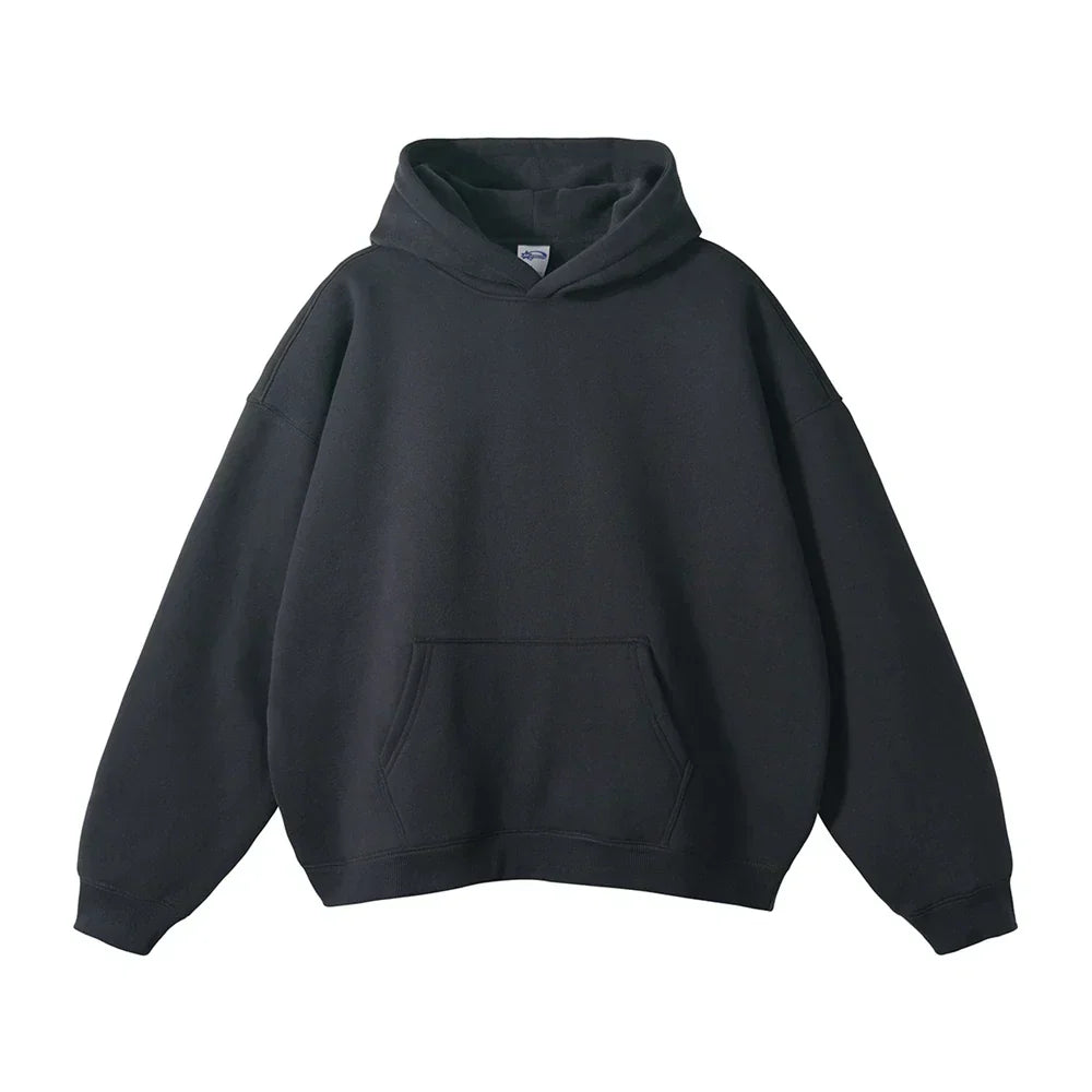 Pullover Hoodie Relaxed Fit Kangaroo Pocket Ribbed Cuffs & Hem