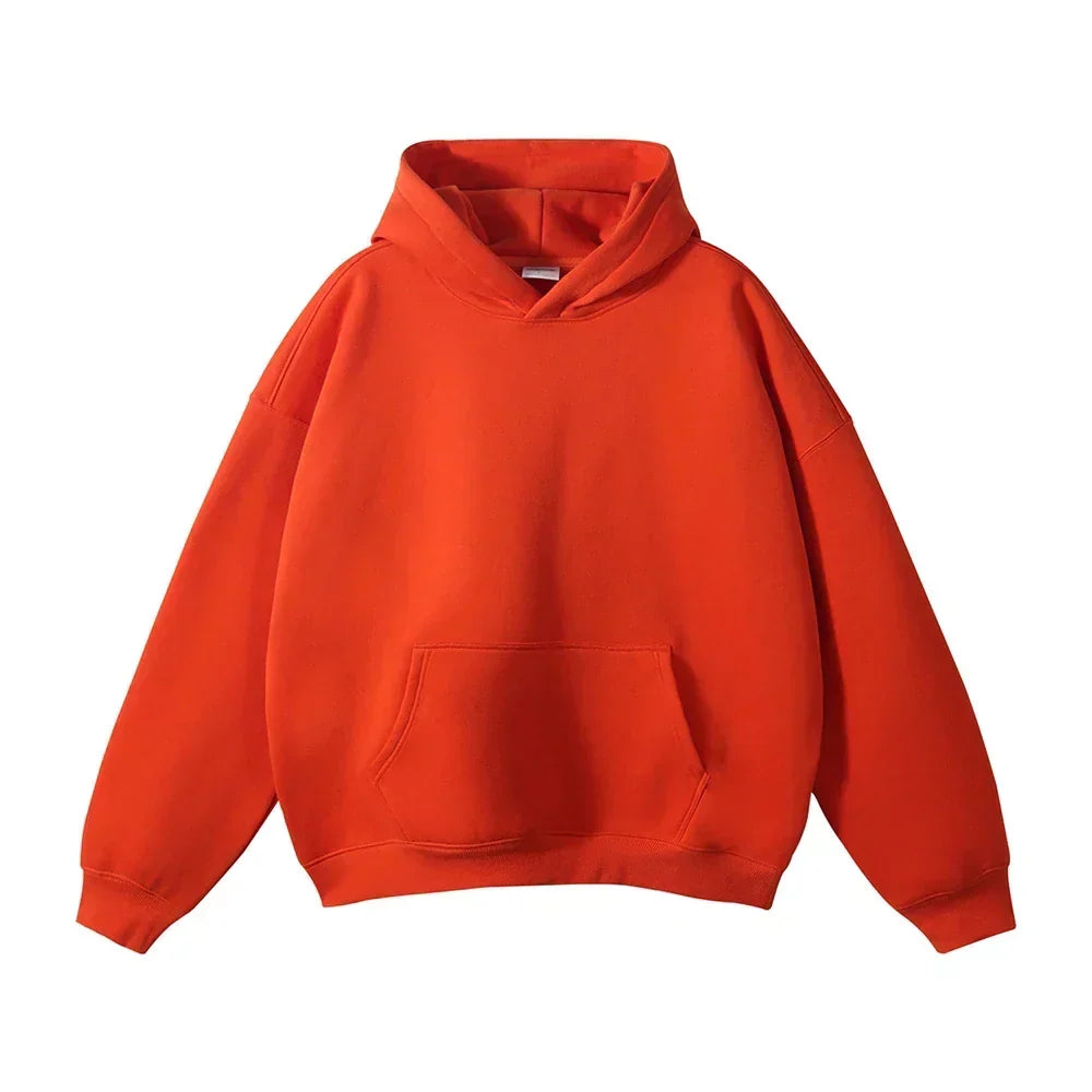 Pullover Hoodie Relaxed Fit Kangaroo Pocket Ribbed Cuffs & Hem