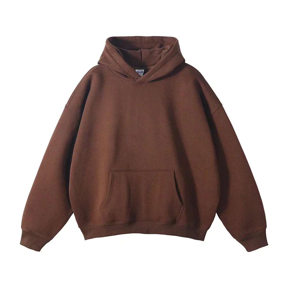Pullover Hoodie Relaxed Fit Kangaroo Pocket Ribbed Cuffs & Hem