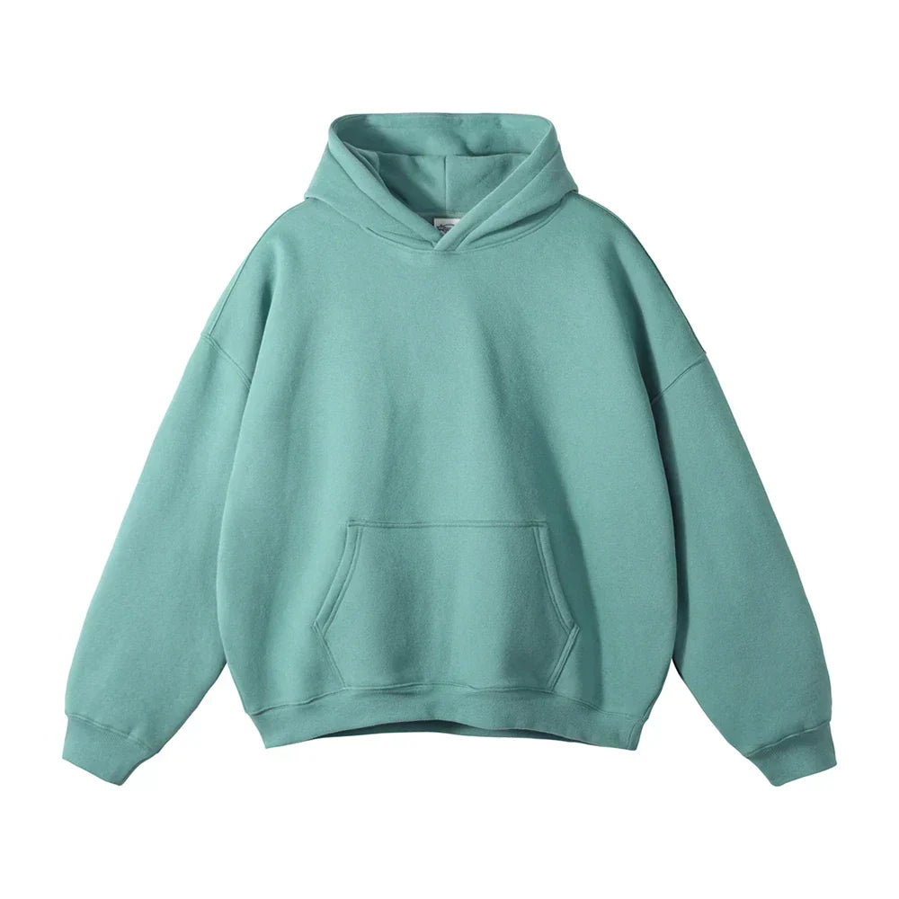 Pullover Hoodie Relaxed Fit Kangaroo Pocket Ribbed Cuffs & Hem