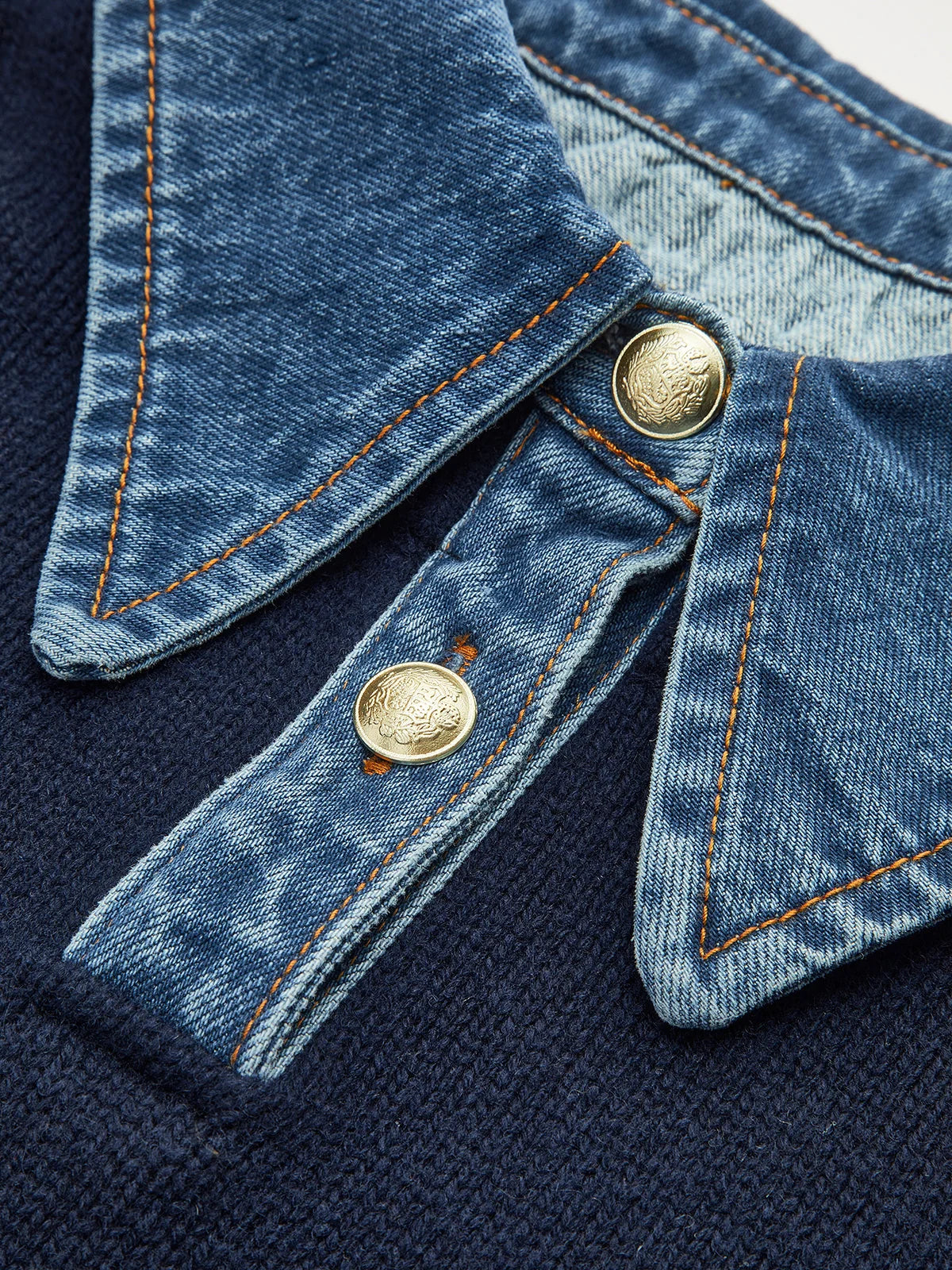 Pullover Sweater Denim Collar & Metal Buttons