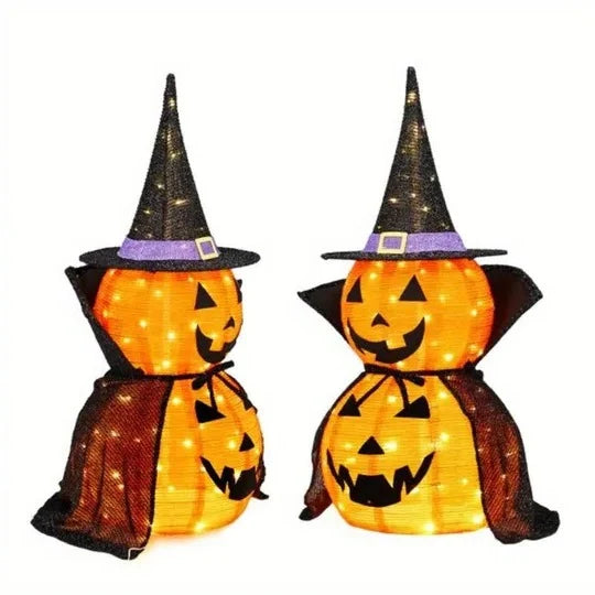 Pumpkin Decorations Lighted Collapsible Set of 2