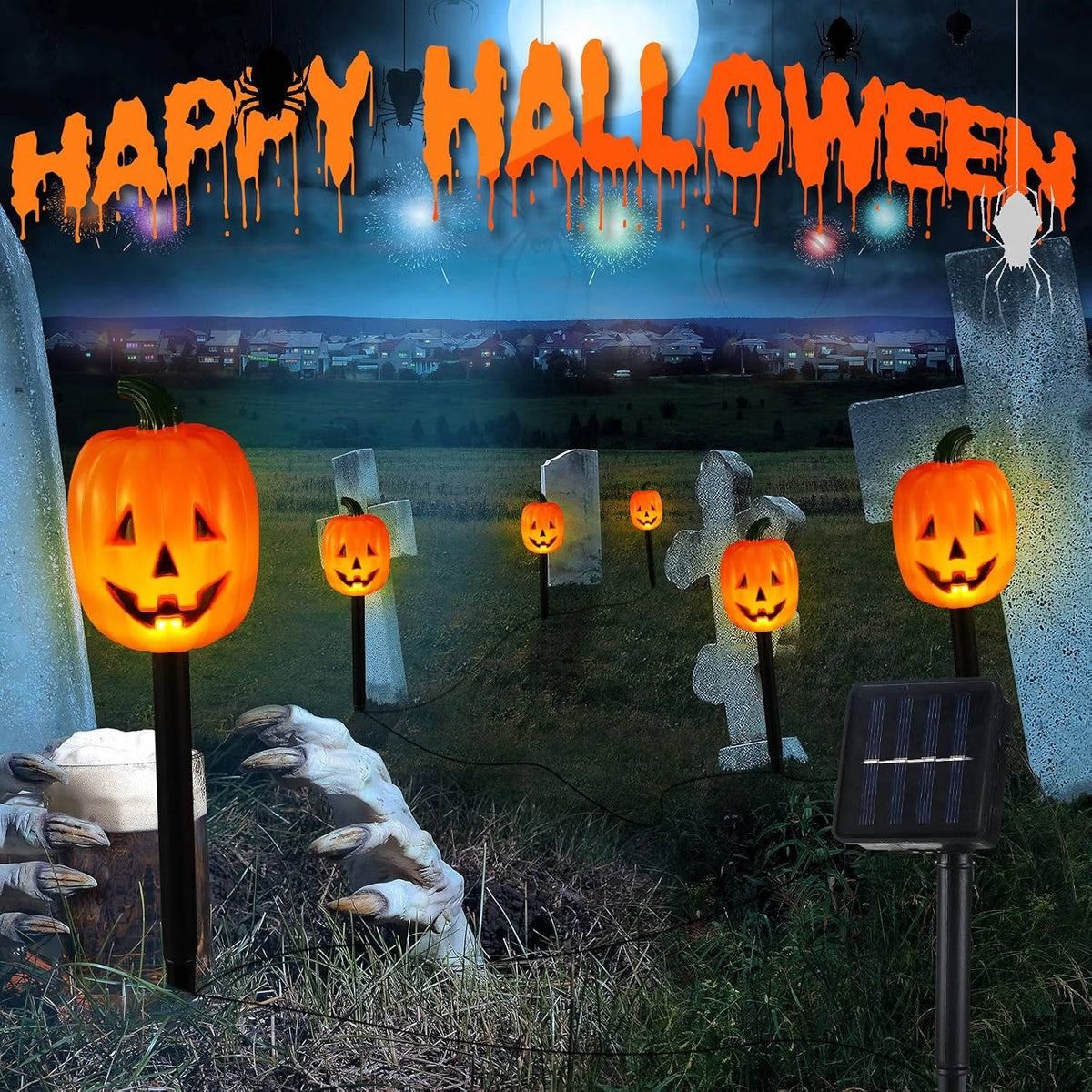 Pumpkin Stake Lights Solar Powered Warm White LED Set of 10