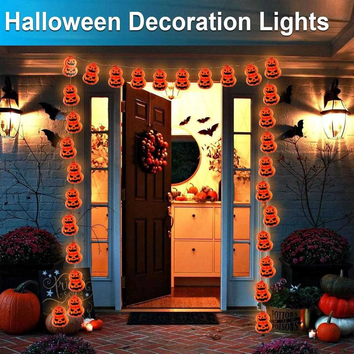 Pumpkin String Lights Battery Operated Weatherproof Warm White