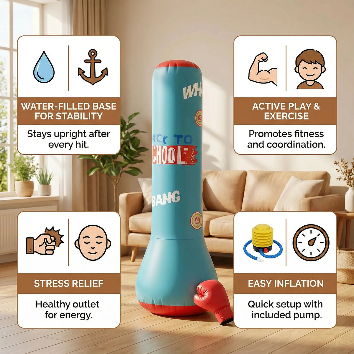 Punching Bag Kids Water-Filled Base Soft Inflatable