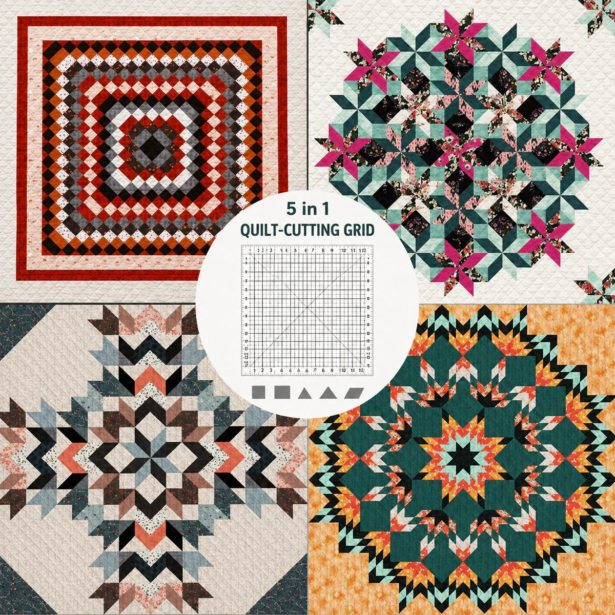 Quilt Ruler Set 5-In-1 Rotary Cutter & Non-Slip
