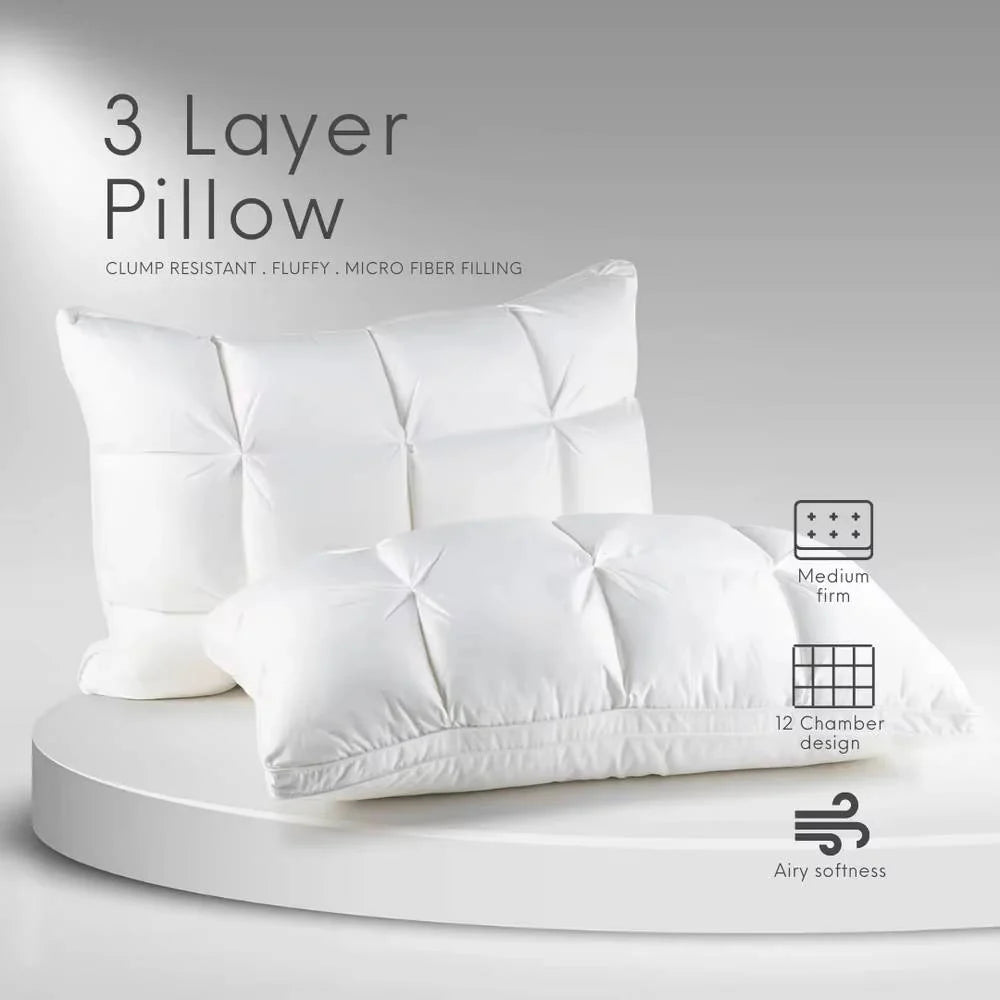 Quilted Pillow Cooling Ice Silk 12-Chamber Microfiber Fill