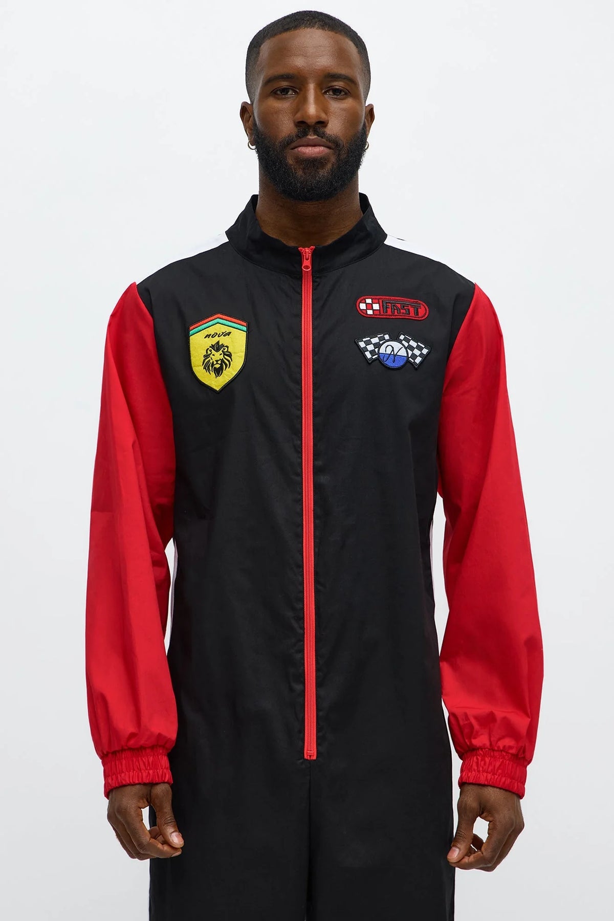 Racing Jumpsuit Woven Cotton Full-Length Front Zipper