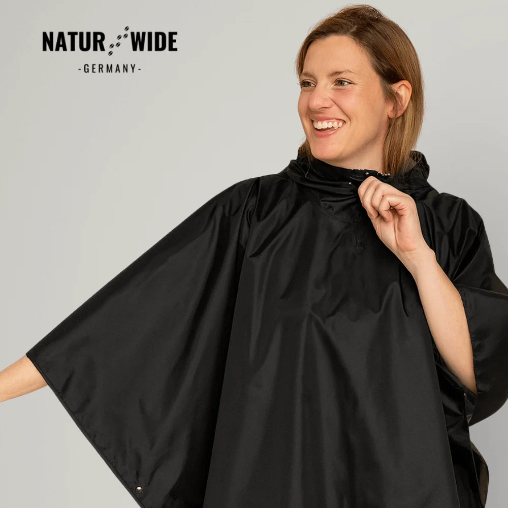 Rain Poncho Waterproof Hood & Sleeves Side Snap Closure