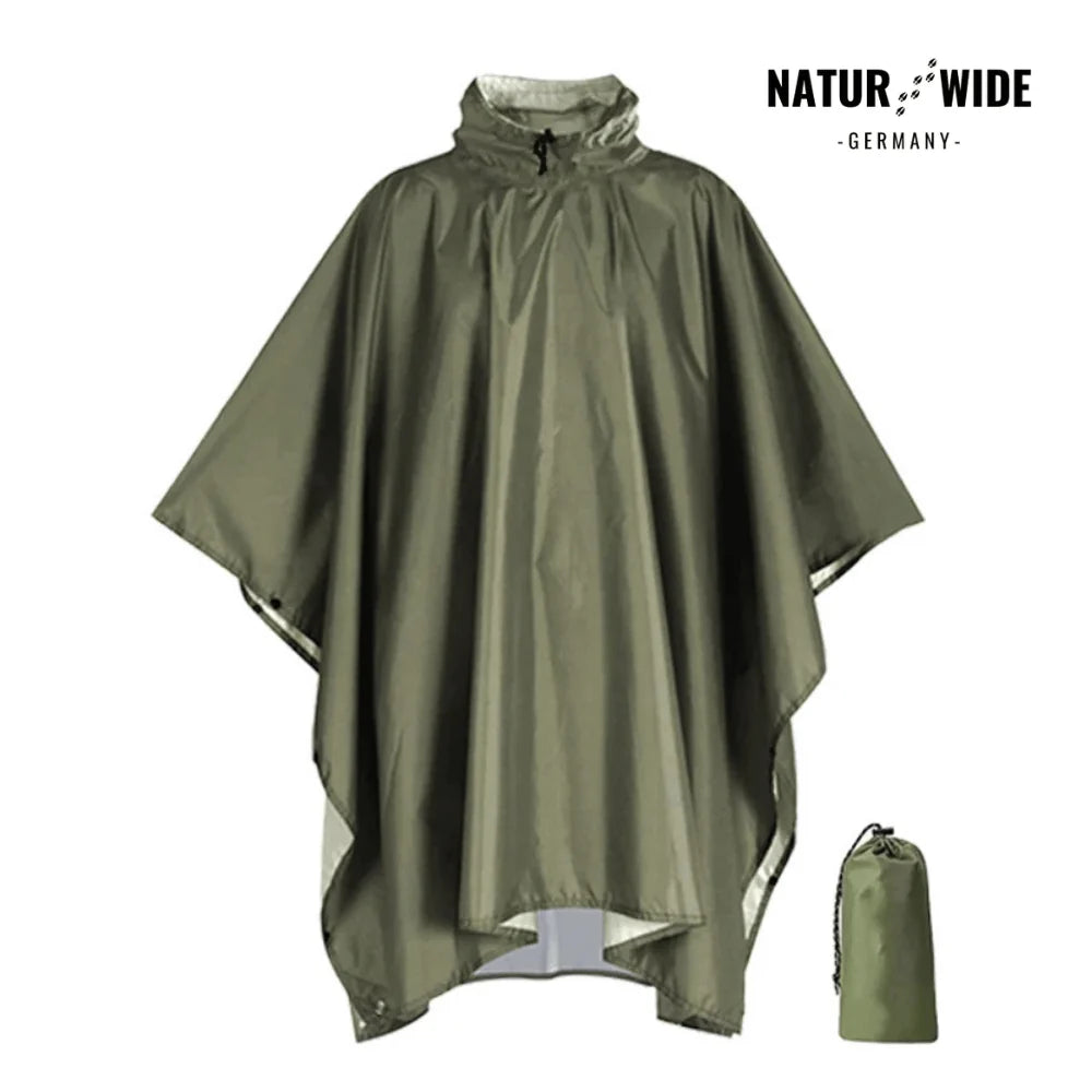Rain Poncho Waterproof Hood & Sleeves Side Snap Closure