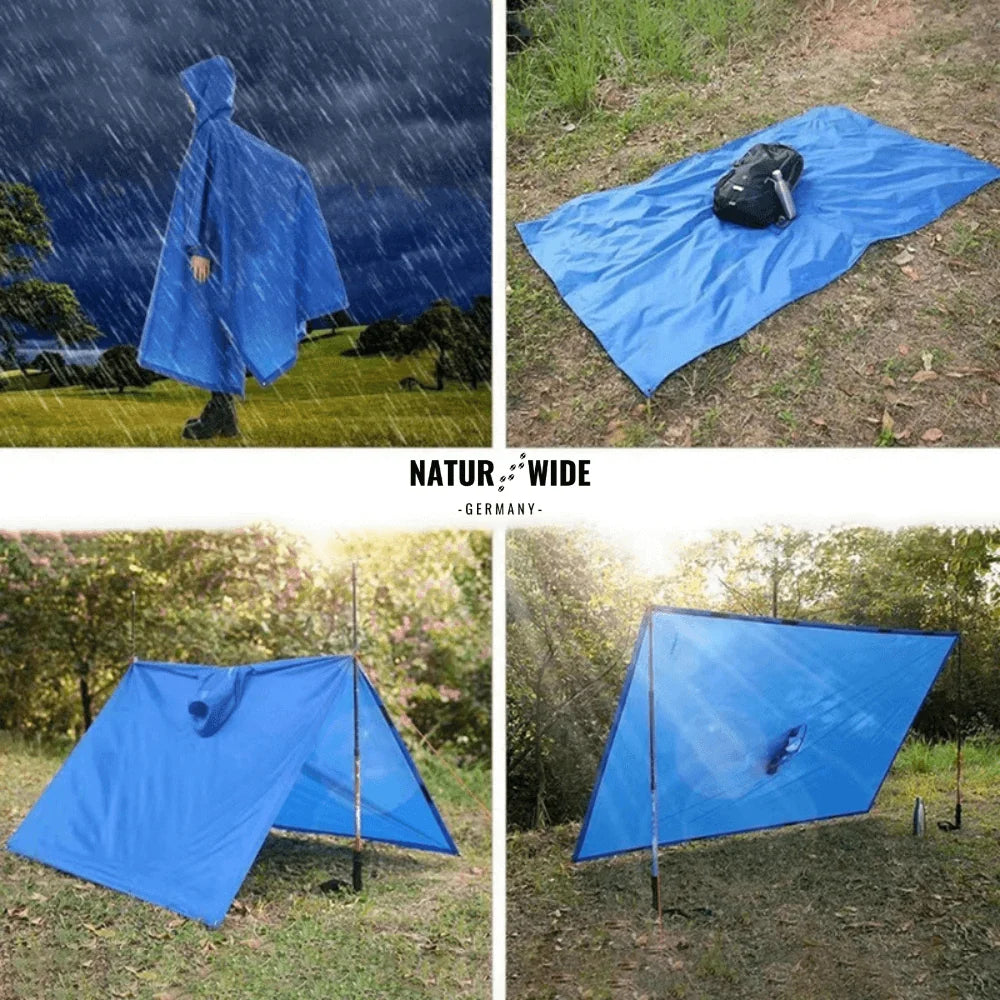 Rain Poncho Waterproof Hood & Sleeves Side Snap Closures