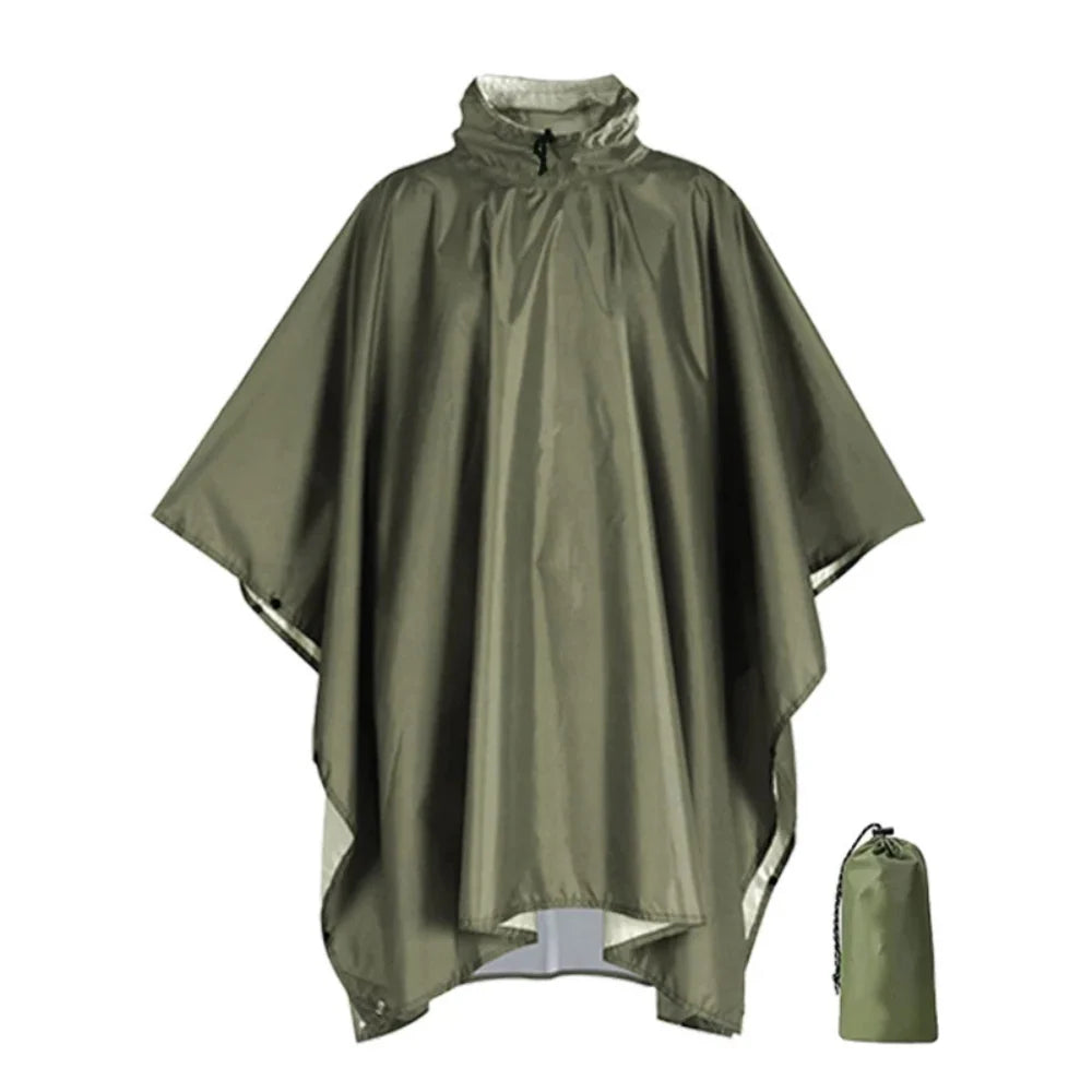 Rain Poncho Waterproof Hood & Sleeves Side Snap Closures