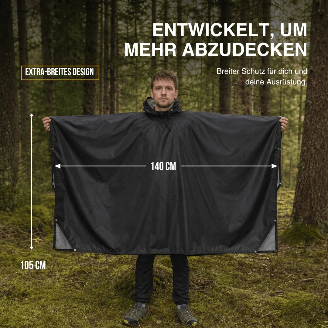 Rain Poncho Waterproof Hood & Sleeves Side Snap Closures