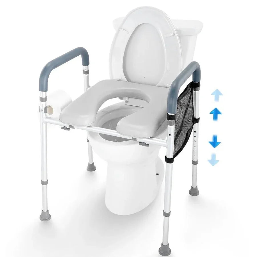 Raised Toilet Seat Adjustable Height Padded Armrests