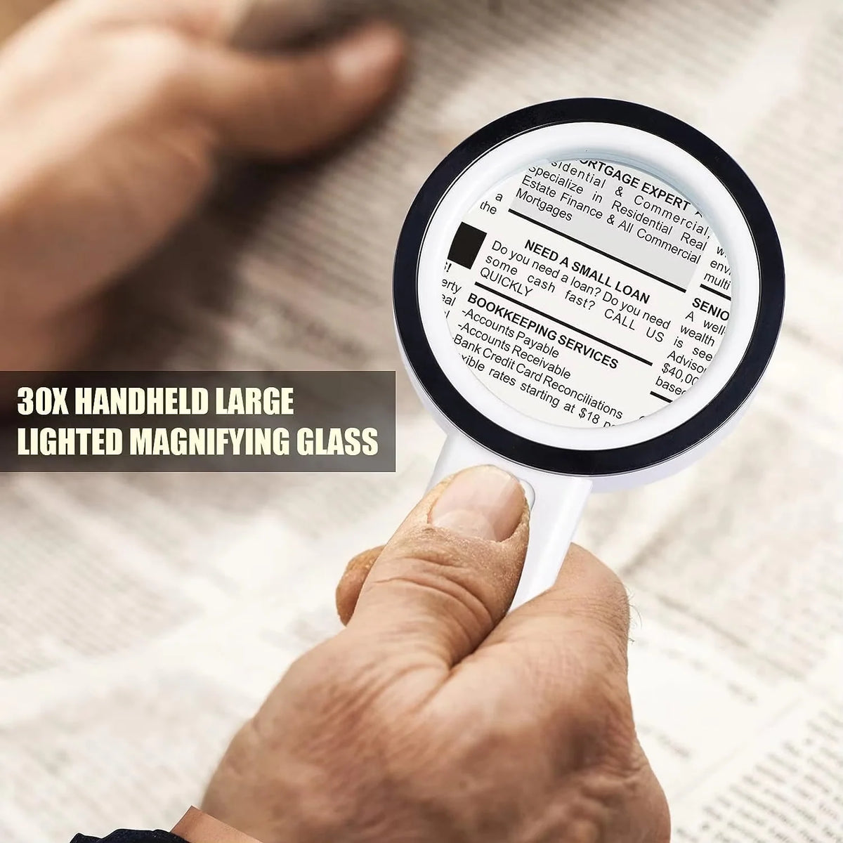 Reading Magnifier 30X Optical Adjustable LED Lighting