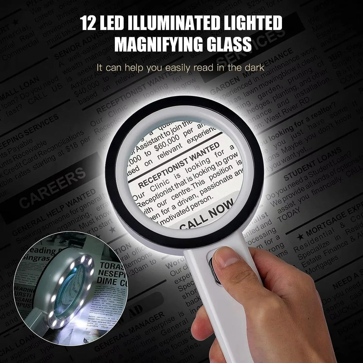 Reading Magnifier 30X Optical Adjustable LED Lighting