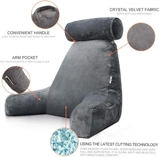 Reading Pillow Shredded Memory Foam Armrests & Side Pocket