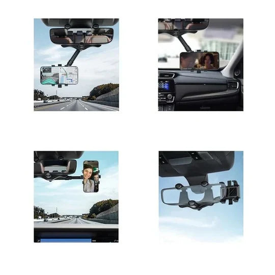 Rearview Mirror Phone Mount 360° Rotating Retractable Arm