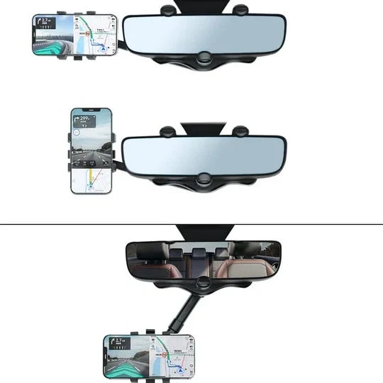 Rearview Mirror Phone Mount 360° Rotating Retractable Arm
